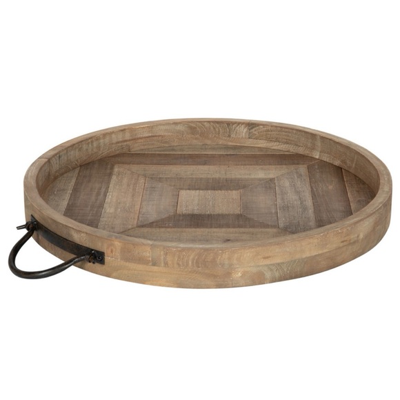 NWB $89 Marmora Wood Round Tray, modern Farmhouse Rustic Brown 18” - Picture 3 of 6